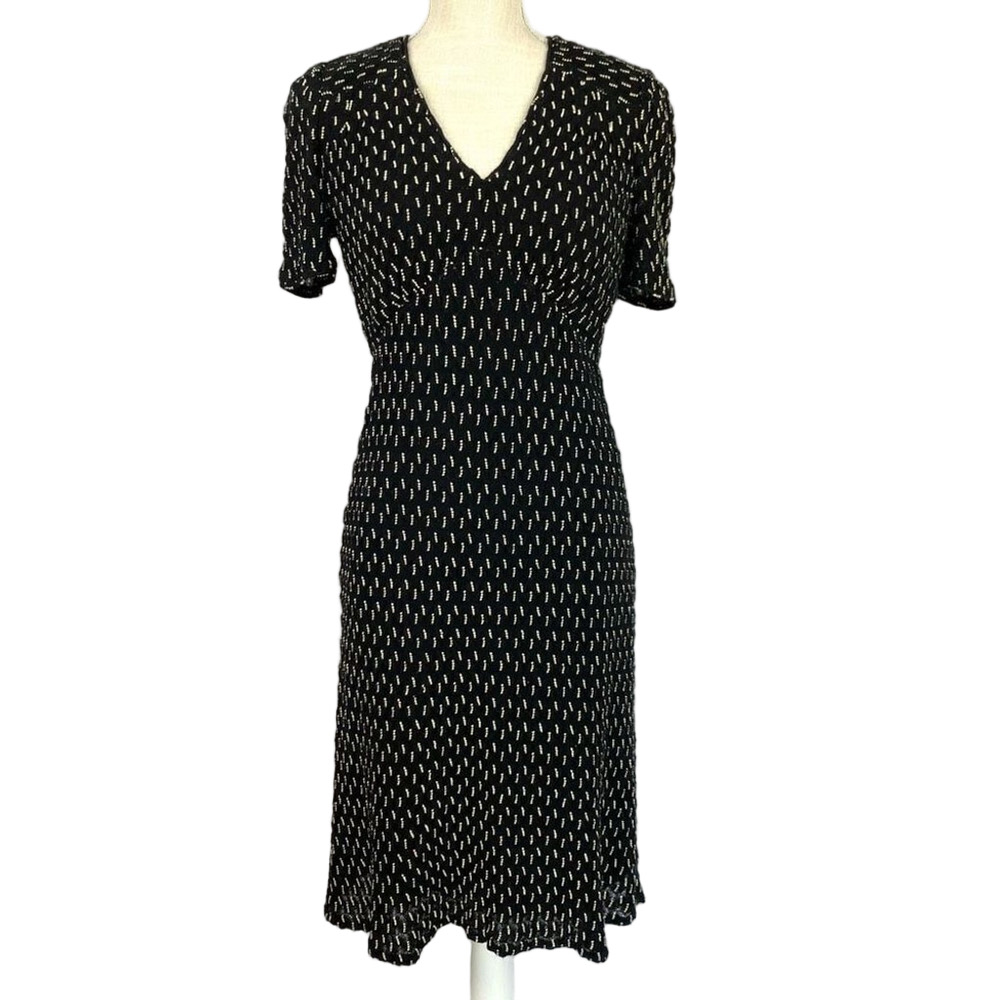 Anna Sui Designer Dress Black & Cream Midi Vintage Style Women’s